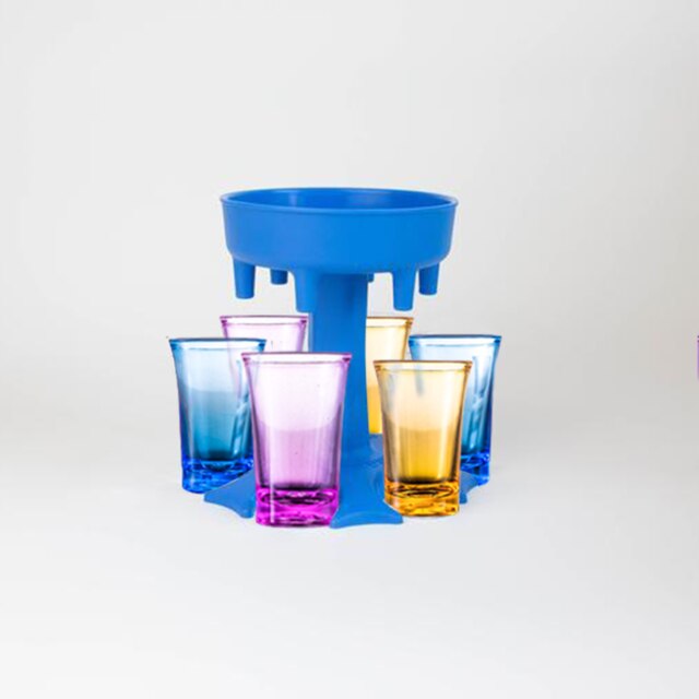 6 Borrelglas Dispenser Houder Wijn Whisky Bier Drank Dispenser Diverse Alcohol Dispenser Fles Shots Bar Accessoires: Blue with Color cup