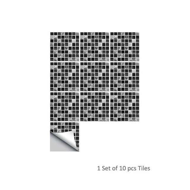 10 x 10cm svart mosaik tapet kök badrum dekoration väggdekal självhäftande självhäftande kakel dekaler heminredning väggmålning 10 st/set: Ts039