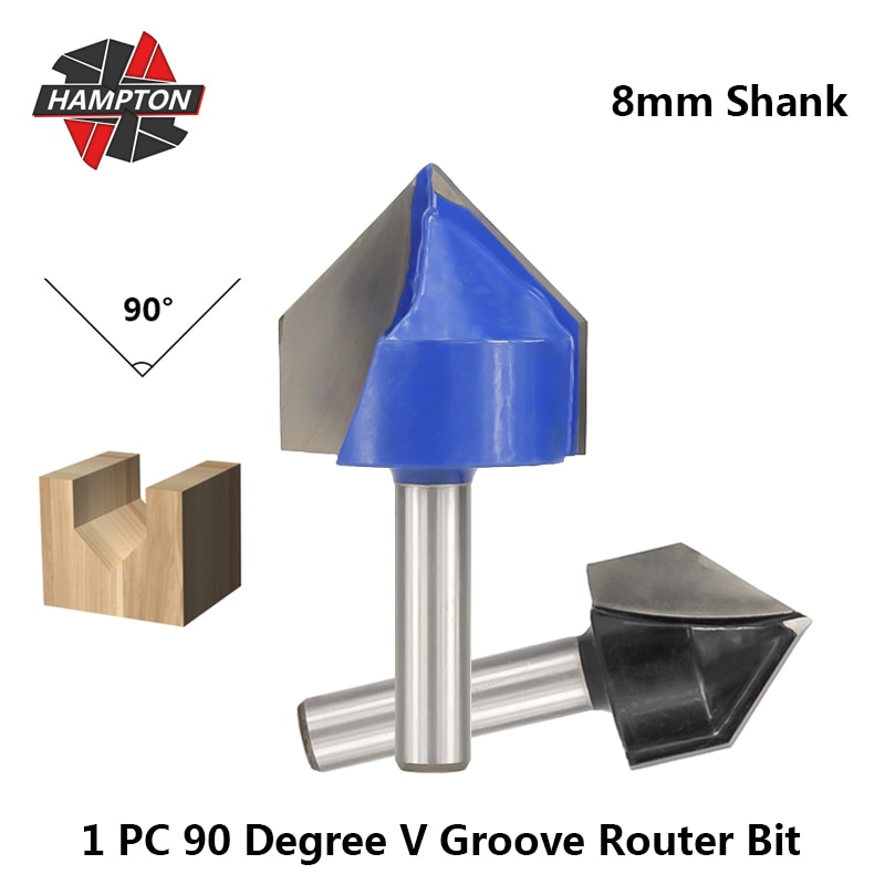 Hampton 1pc 90 Degree V Groove Router Bit 8mm Shank Carbide CNC Router Bit For Wood Double Edge Engraving Bit 3D Milling Cutter