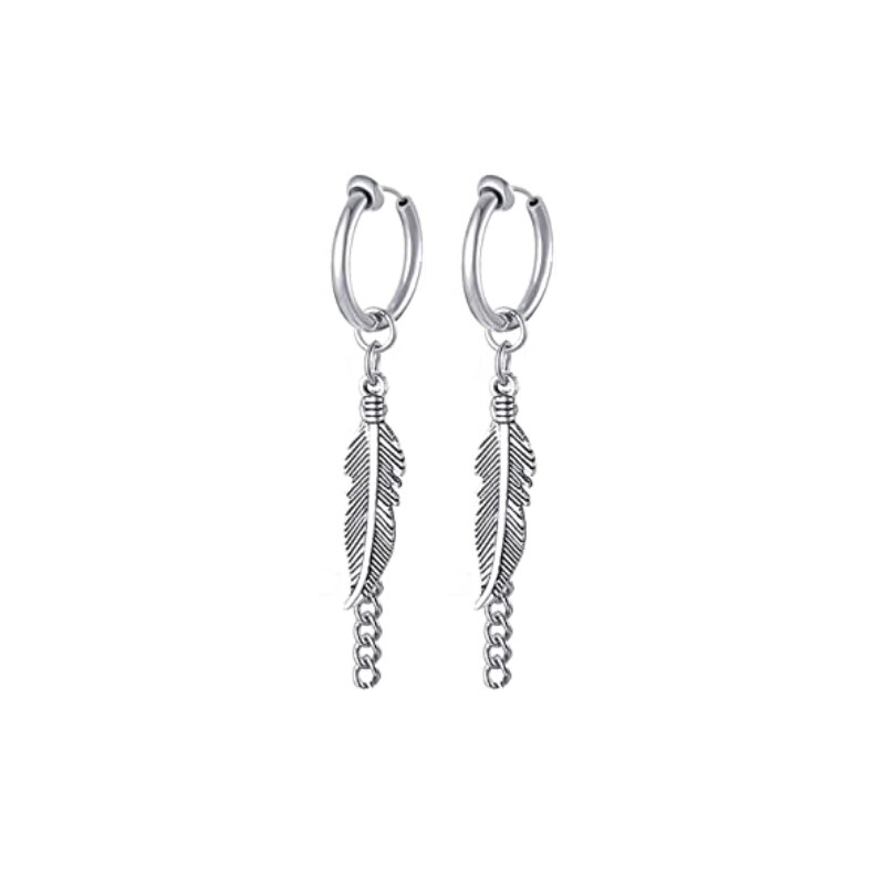 Boucles d'oreilles magnétiques Non perforées, 10 paires, en acier inoxydable, plumes croisées, charnière, Clips unisexe: StyleE-Steel-1pairs