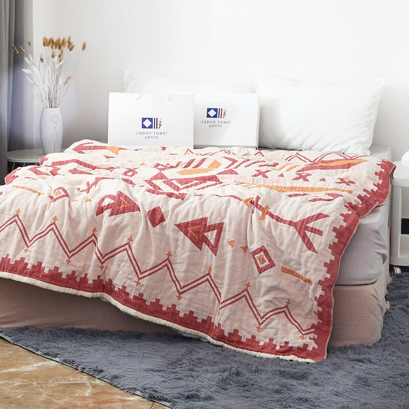 Katoen Vier Lagen Dik Gaas Handdoek Deken Sofa Cover Soft Trooster Lente En Zomer Dikke Vel Boho Sprei: red