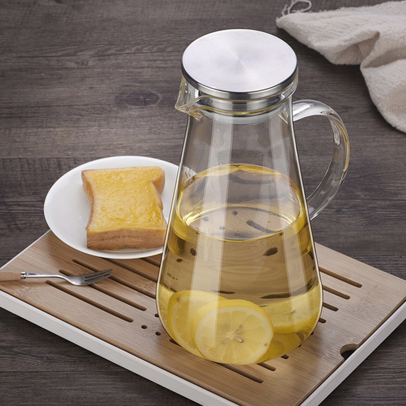 Pojemnik na sok szklany o dużej pojemności z pokrywa ze stali nierdzewnej domowy żaroodporny dzbanek na wodę z uchwytem czajniki robić herbaty