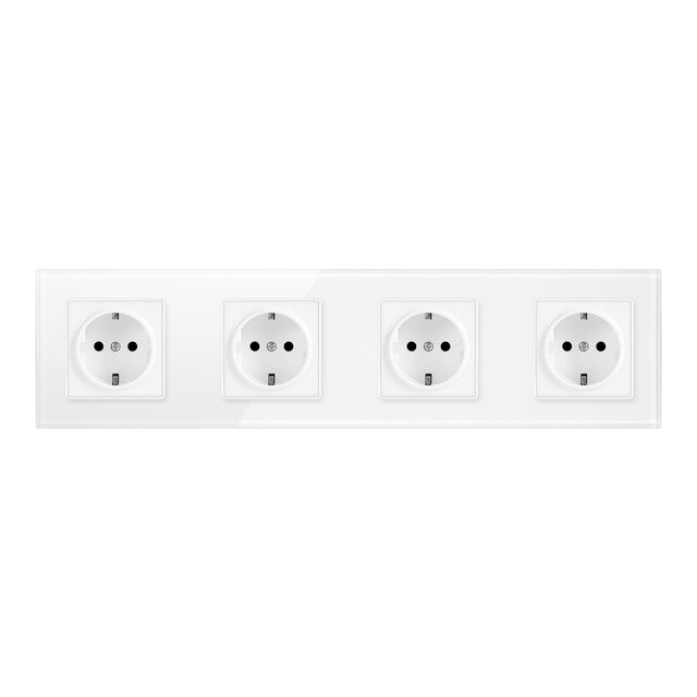 Wall Power Socket Tempered Crystal Glass Panel 16A Electrical Plug 3/4/5 way Outlet Flush Mounted Schuko for Home Office Kitchen