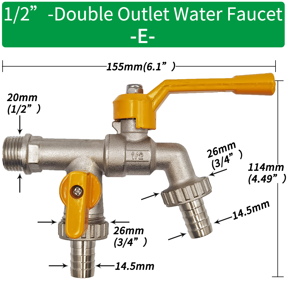 Adattatore per rubinetto per tubo da giardino 1/2 '' IBC Connettore per serbatoio dell'acqua Irrigazione a 2 gareggiare a 1 attraverso Giunto per rubinetto in ottone Raccordo di ricambio Valvola a sfera: bianca
