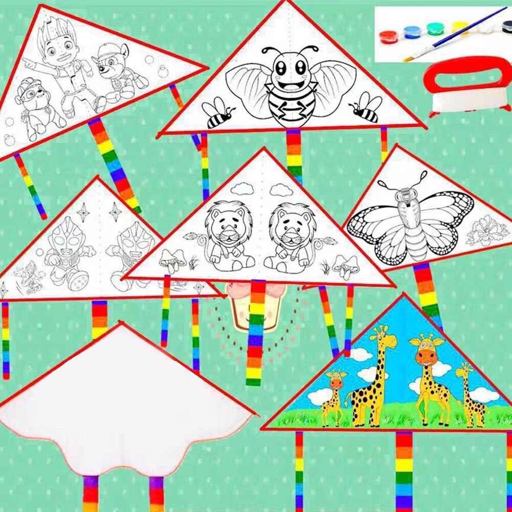 Random Small Cute Polyester Fabric Kite Blank Kite Beginning Ability Diy Lightweight Diy Kite Set