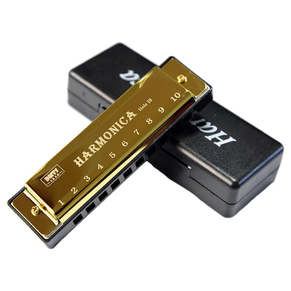 10 Gaten Sleutel Van C Blues Harmonica Muziekinstrument Educatief Speelgoed Met Case: Goud