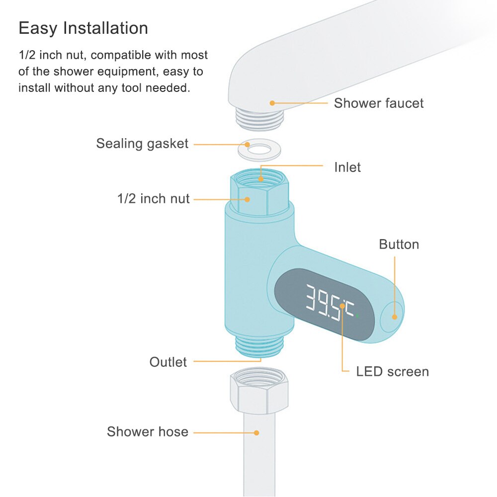 Digital Shower Thermometer Bath Temperature Display Monitor Water-temperature Measuring with 5~85℃ Range Shower Accessory