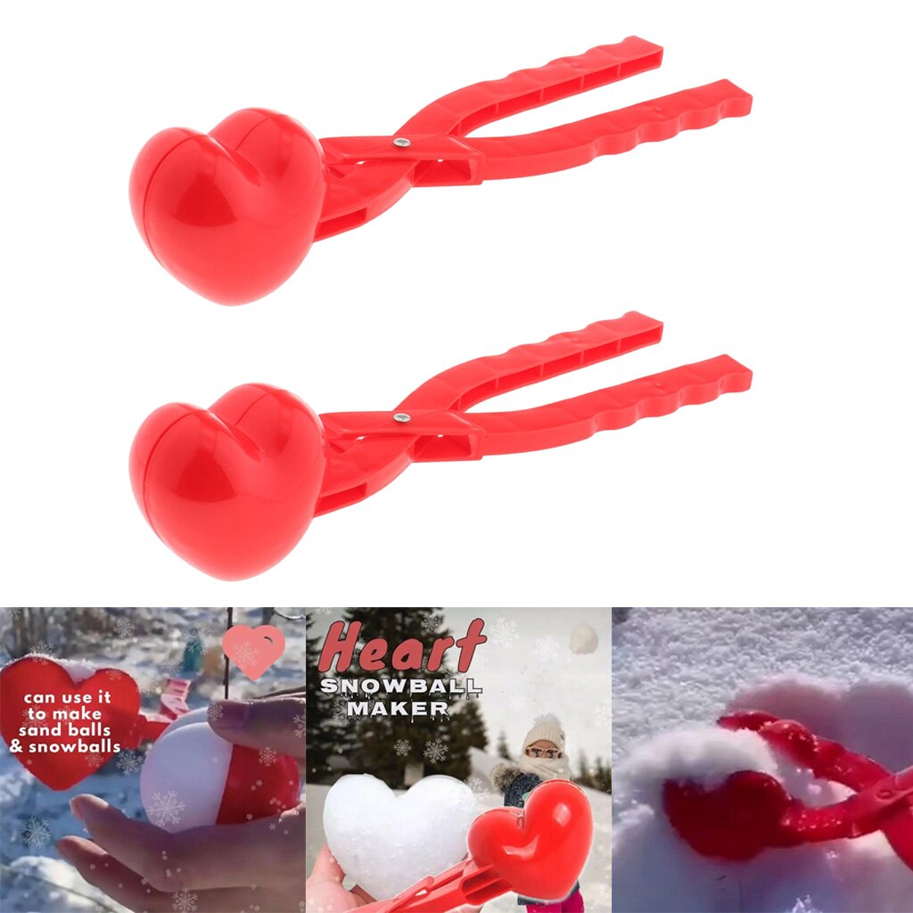 2 pçs criativo em forma de coração snowball maker clipe crianças ao ar livre inverno divertido esportes neve areia molde ferramenta