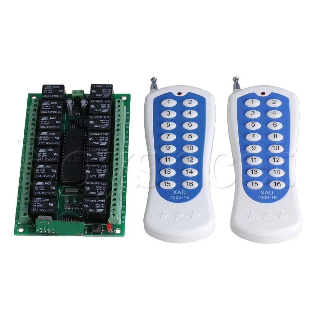 12V 16CH 150M Inching Remote Control 2 Switch 16-Key 433MHZ 4 Receiver