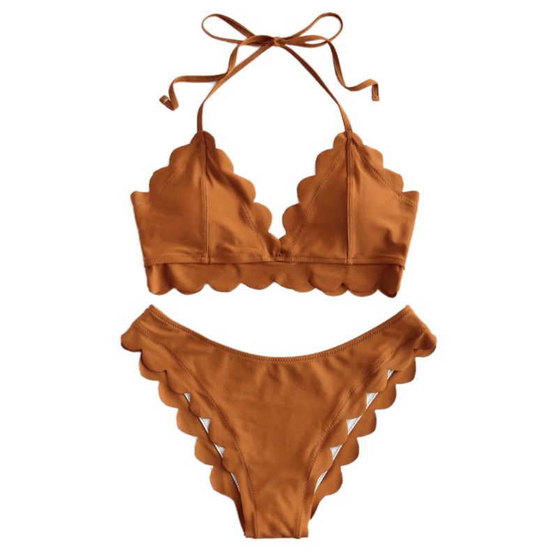 Vrouwen Sexy Bikini Set Halter Bandage Geschulpte Badpak Effen Kleur Beachwear K43E