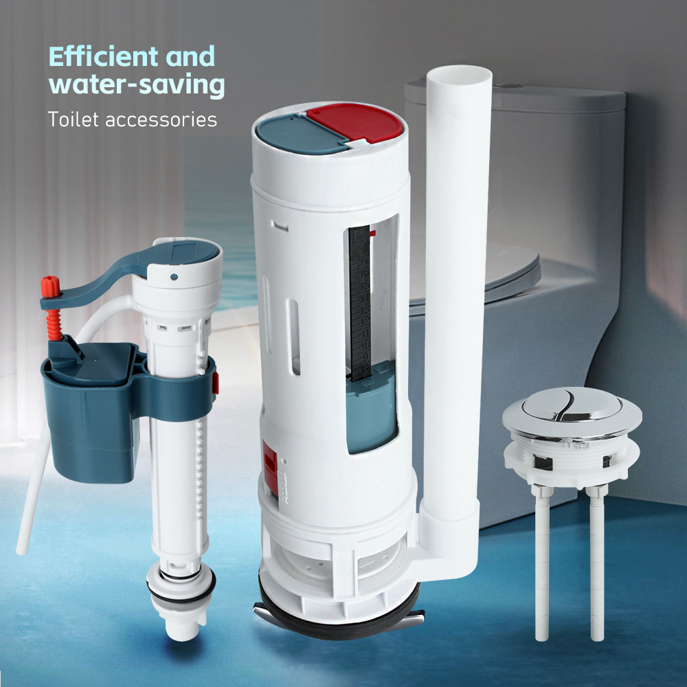 Flush Toilet Drain Valve Old Toilet Inlet and Outlet Valve Tank Button Fittings Spout Valve Button Complete Set