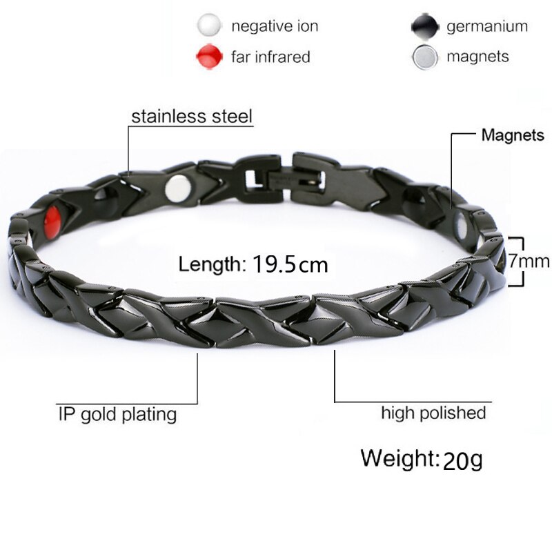 Frauen Männer magnetisch die Gesundheit Armband Schwarz Titan Stahl Energie Therapie 4 in1 Magnete Negativ Ionen Germanium Armreifen: 31