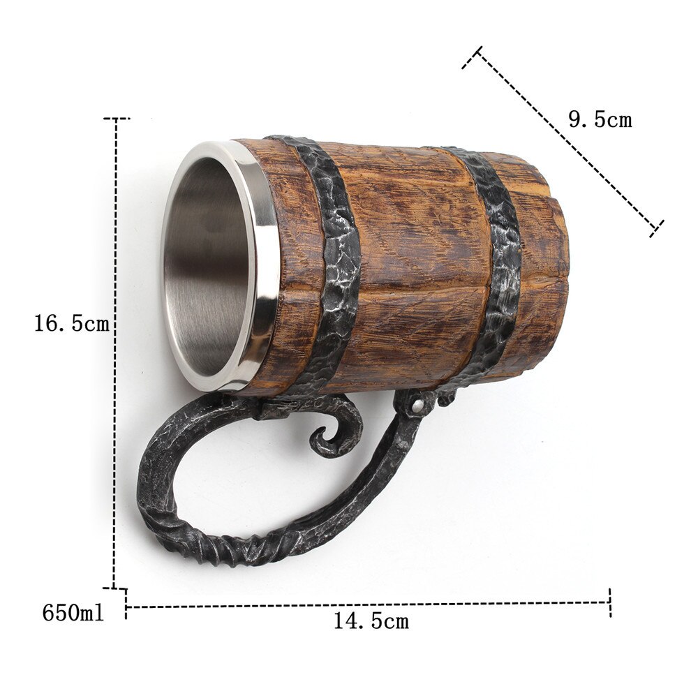 Wooden barrel Stainless Steel Resin 3D Beer Mug Goblet Game Tankard Coffee Cup Wine Glass Mugs 650ml BEST GOT