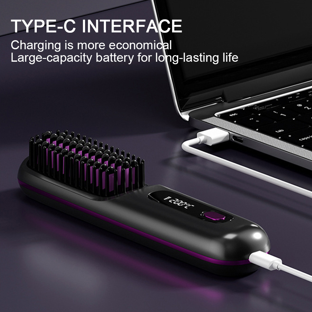 Cordless Hair Straightener Portable Straightener Brush Digital Display Hair Straightening Brush Rechargeable for All Hair Types