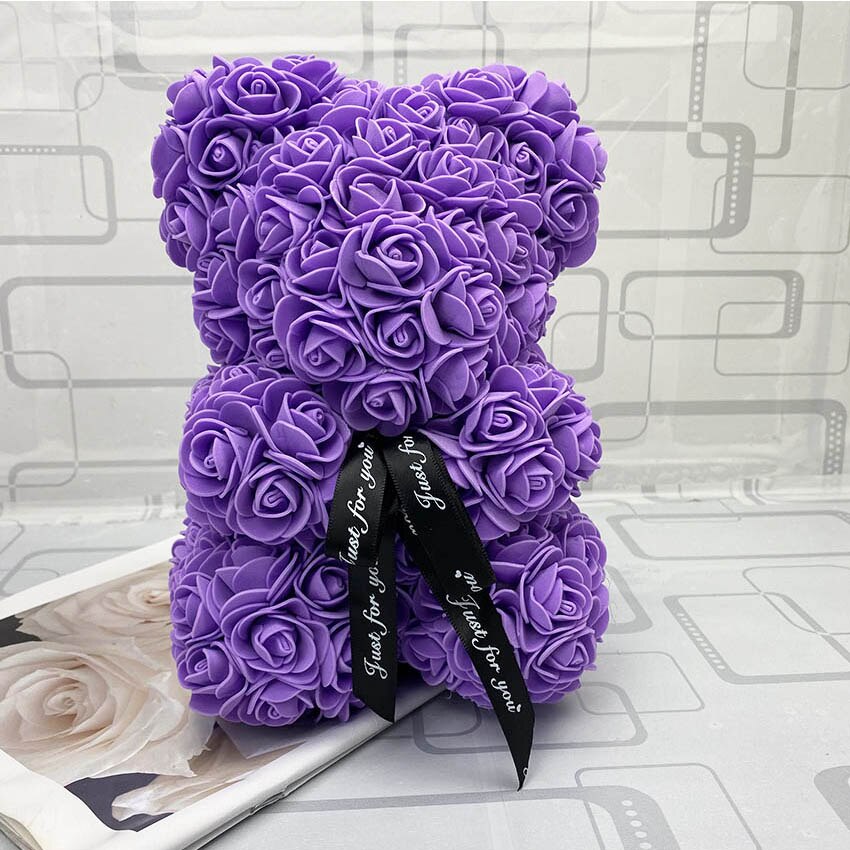 25cm valentine rose bjørn hjerte blomst til kjæresten bursdag bryllup kunstig fest hjemmeinnredning vin rød rosa: Lilla 25cm ingen boks