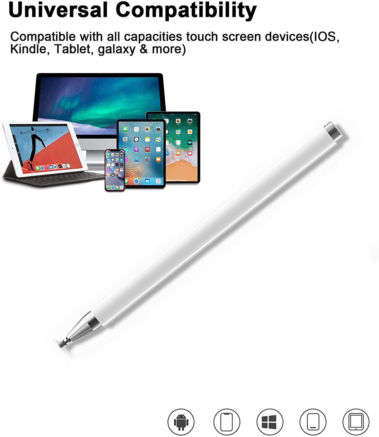 Universal Capacitive Pen Passive Magnetic Suction Transparent Disc Drawing Stylus Touch Screen Pencil for ipad Phone Tablet Pen: Single Head-White