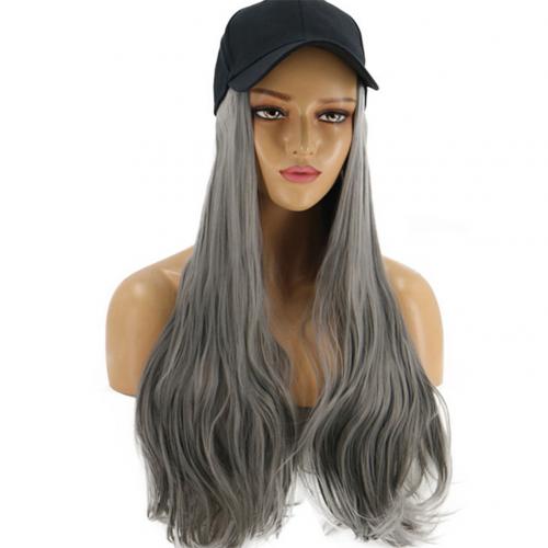 Damska peruka z długimi kręconymi włosami syntetyczna fryzura robić przedłużania włosów z czapką z daszkiem modna anty-ultrafioletowa czapka przeciwsłoneczna Streetwear: Grandma szary