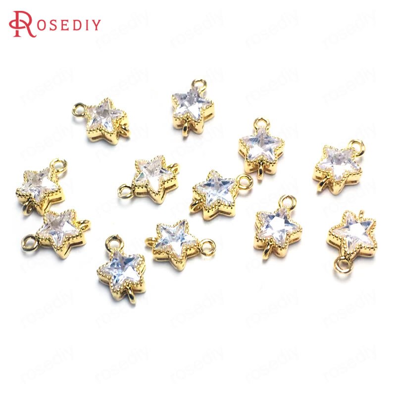 (38356)10PCS 7.5 MILLIMETRI 24K Oro Champagne di Colore Ottone e Zircone Star Pendenti E Ciondoli Pendenti Con Gemme E Perle di Alta Qualità Fai Da Te Risultati Dei Monili accessori