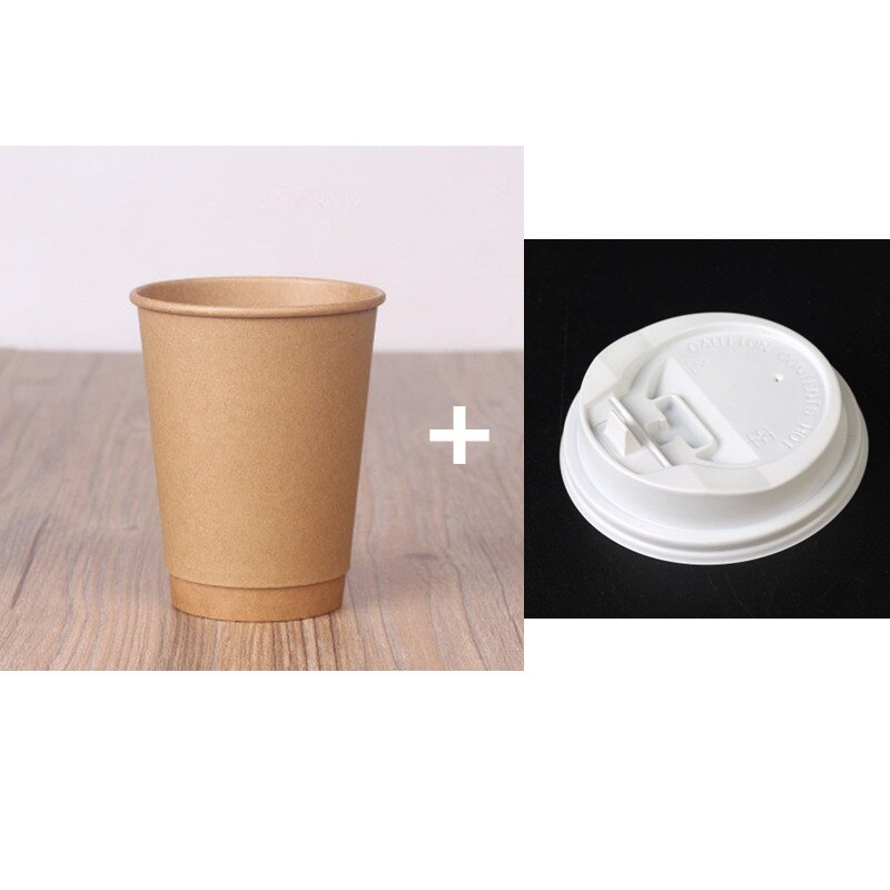 50 Pcs Dik Kraftpapier Wegwerp Koffie Kartonnen Beker Dubbele Holle Melk Thee Warme Drank Verpakking Cups Met Deksel Takeaway pakketten: cup and white lid / 400ml  12OZ 50pcs