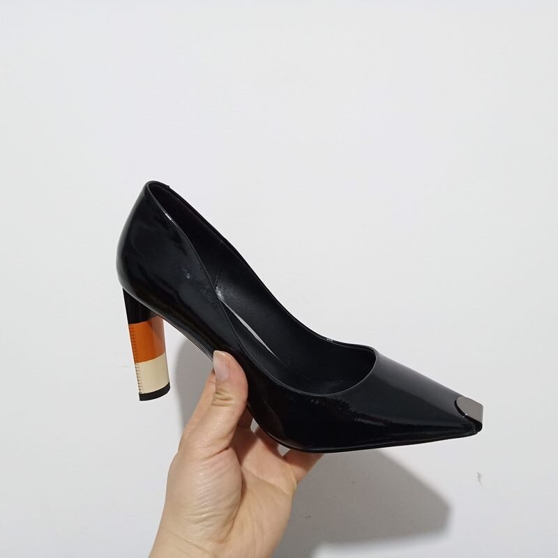 Gekleurde Hak Vrouwen Hoge Hak Schoenen Metalen Vierkante Teen Meisjes Party Bruiloft Schoenen Lente Vrouwen Pompen Hoge Hakken Bruiloft schoenen