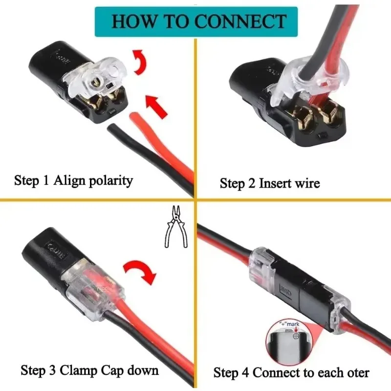 50/1pcs Double-Wire Plug-in Connector with Locking Buckle Pluggable LED Wire Connector 2 Pin 2 Way Universal Compact Wire
