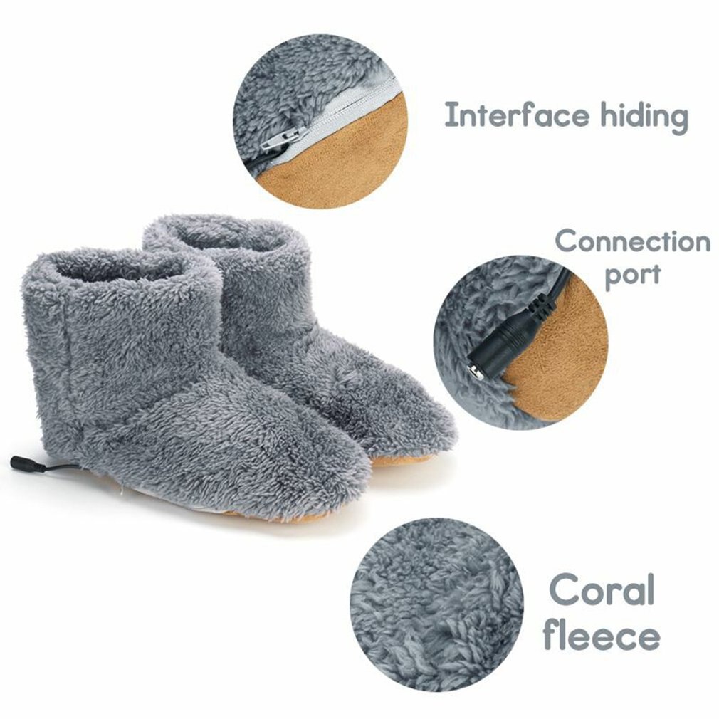 Electric Heated Shoes Comfortable Plush Foot Warmer Shoes Washable USB Charging Electric Heating Shoes Winter Thermal Boot