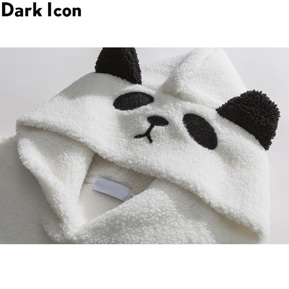 Dark Icon Panda Lovely Sherpa Hoodie Men Women Letters Embroiery Oversized Men's Hoodies Student Hoodie Boy Girl Sweatershirts