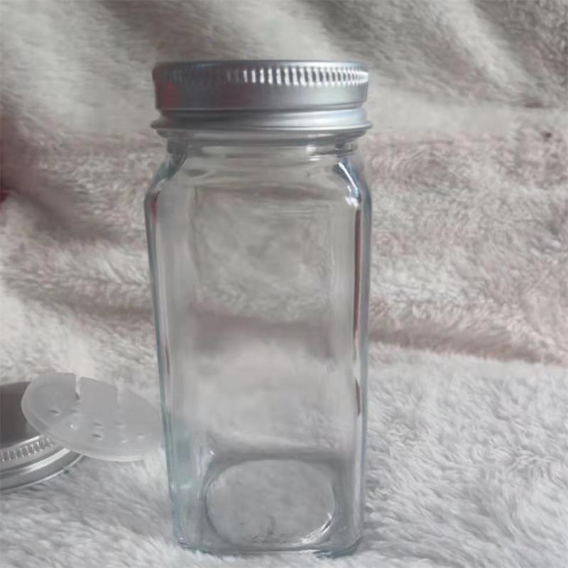 Kitchen Four Square Glass Jar Lid Seasoning Box Barbecue Seasoning Jar Seasoning Jar Pepper Bottle Chicken Essence Seasoning Jar