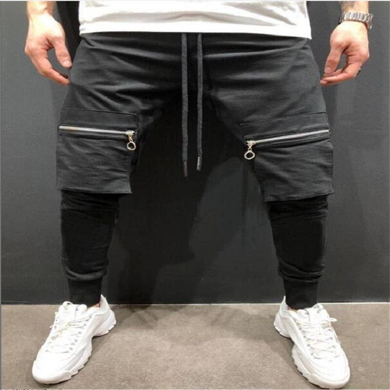 Pantalons de sport décontractés pour hommes, Style européen et américain, grandes poches, couleurs assorties, Hip-hop, pantalons de gymnastique, Ropa Deportiva Hombre: Black / XXXL