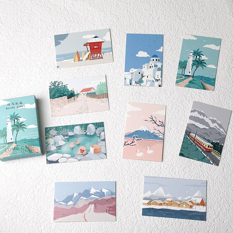 28pcs Cartoon Lomo Cards Mini Postcard Greeting Cards Postcards Letter Pads Birthday Envelope Message Card Set: B