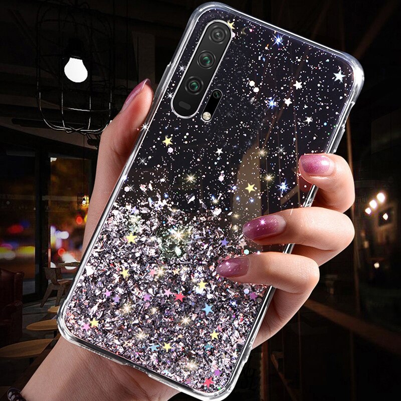 Coque de téléphone souple de luxe à paillettes, étui arrière en TPU pour Huawei P20 P30 P40 P50 Lite Pro, 20 30 50 V10 Lite Pro: Denim / Black