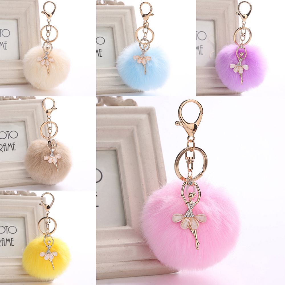 Cute Faux Rabbit Fur Key Ring Fluffy Ballet Girl Car Keychain Key Chain Women Bag Keys Accessories