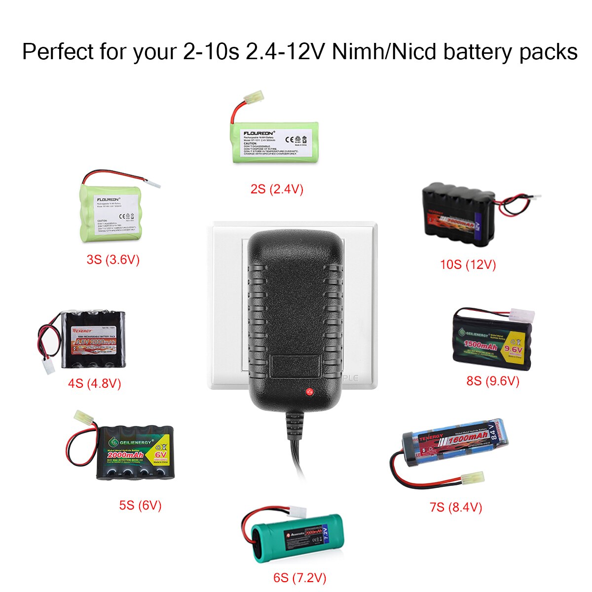 Nimh Nicd Ladegerät RC Ladegerät Adapter mit 6 Anschlüssen Tamiya/MiniTamiya/SM 2P/JST/HuanQi/FUTABA für 2-10s Nimh/Nicd Batterie