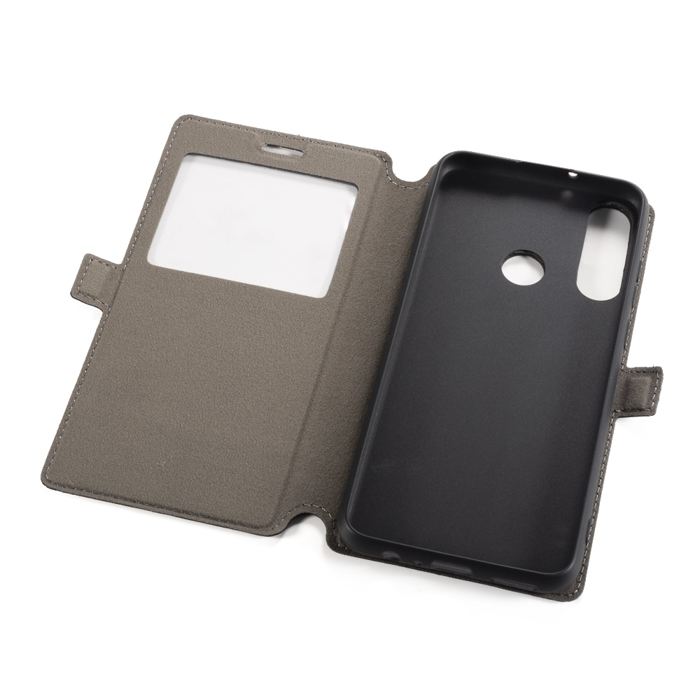 Pu leren telefoonhoesje voor huawei  y6p flipcase voor huawei  y6p kijkvenster boekhoes zachte tpu siliconen achterkant