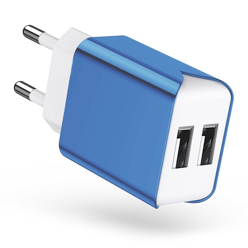 Schitec Dual USB Charger EU Plug Quick Charge 2.1A Wall Charger Max Mobile Phone Charging Mini Adapter Travel Charger for iPhone: EU Plug 5V2.1A Blue