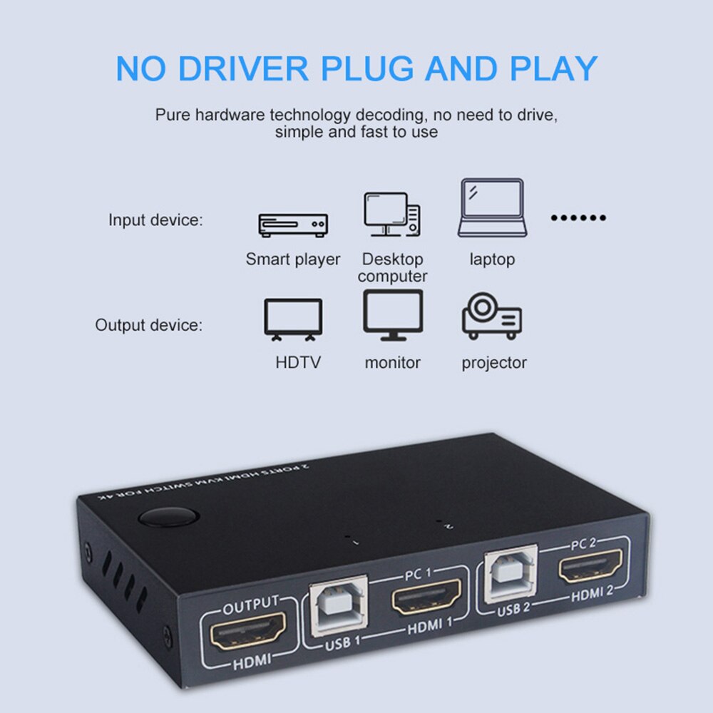 HDMI-compatible KVM Switch 2 Port 4K USB Switch KVM VGA Switcher Splitter Box for Sharing Keyboard Mouse KVM Switch
