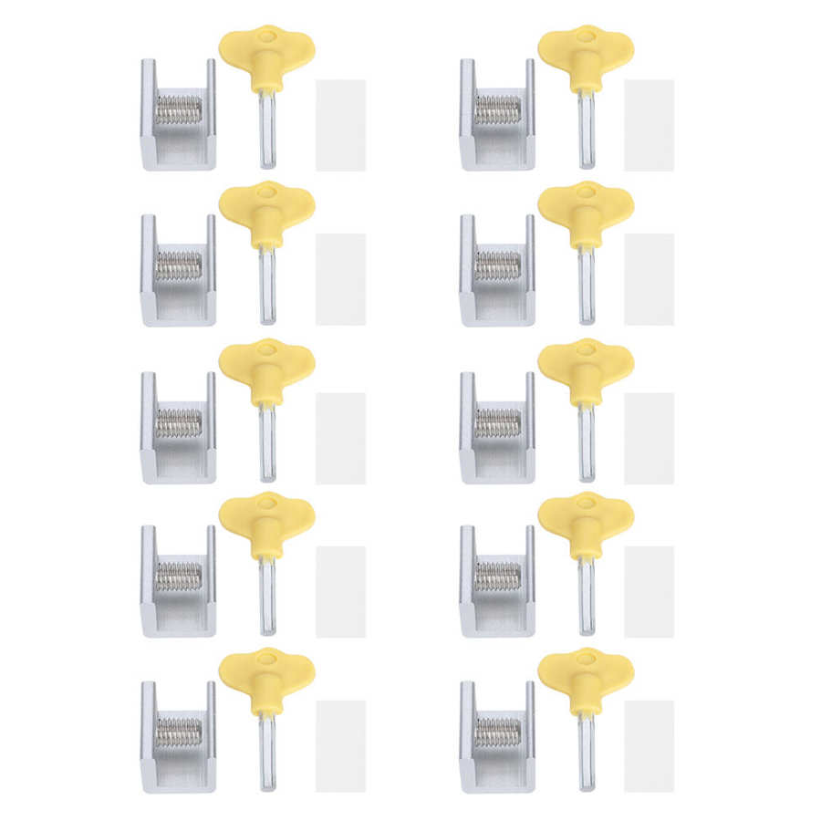 10 Set Sliding Window Safety Lock Aluminum Alloy Slide Security Lock Stopper with Keys