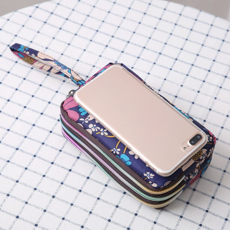 Mini cartera con cremallera para mujer, tarjetero, monedero pequeño, bolso de mano de cuero, 3 capas