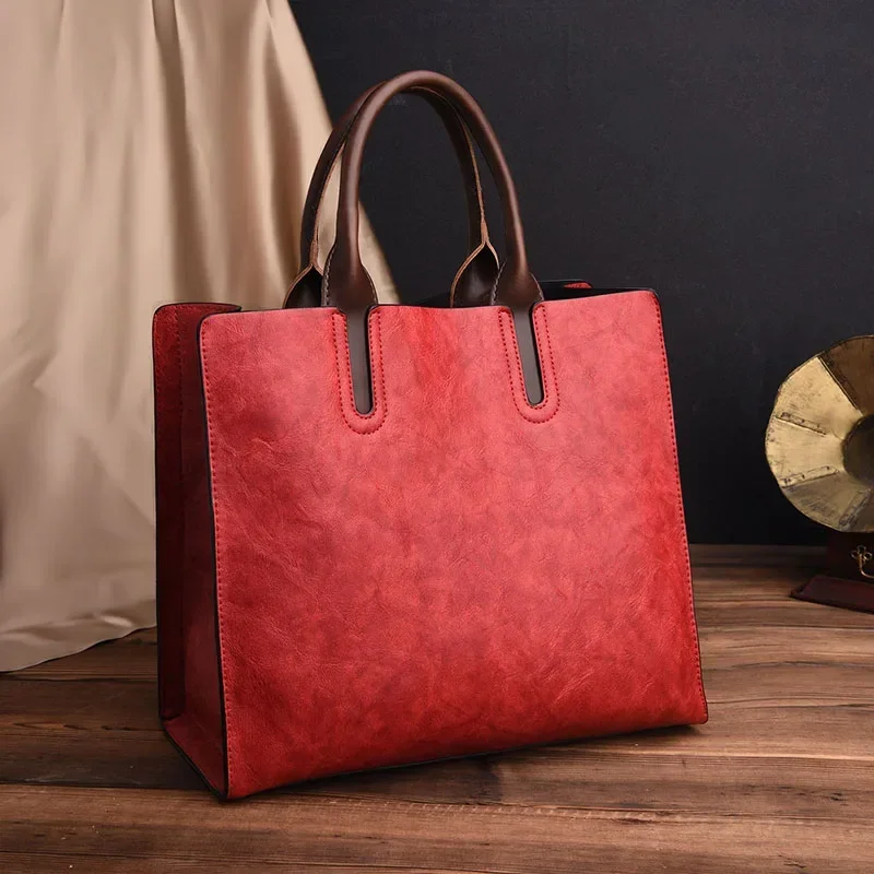 Vintage Olie Huid Lederen Grote Casual Tote Vrouwen Tassen Vrouwen Handtassen Schouder Crossbody Tas Messenger Bags sac: RED