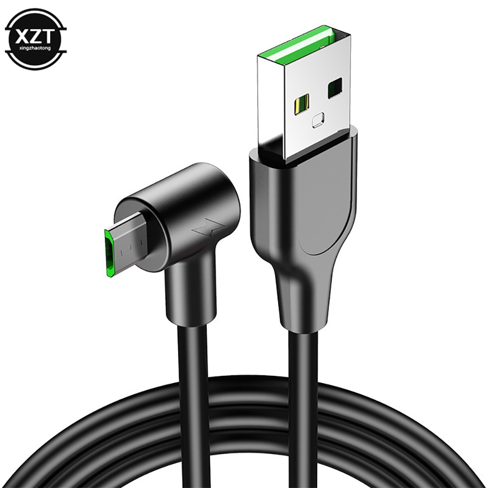 Cable Micro USB 90 grados codo Nylon trenzado 1M 1,5 m 2m carga rápida 3A cargador datos Cables para Samsung S7 Xiaomi Redmi