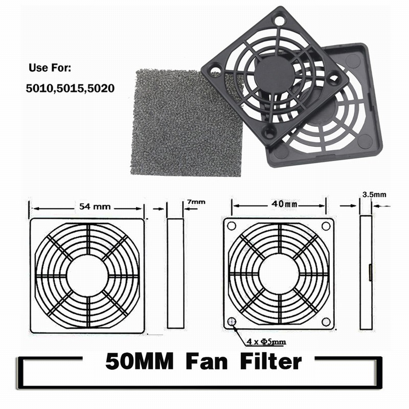 2 sztuk pyłoszczelna filtr wentylatora 40mm 50mm 60mm 80mm 90mm 120mm dla PC obudowa komputera osłona wentylatora chłodzenia ABS komputer wentylator grill: 50MM