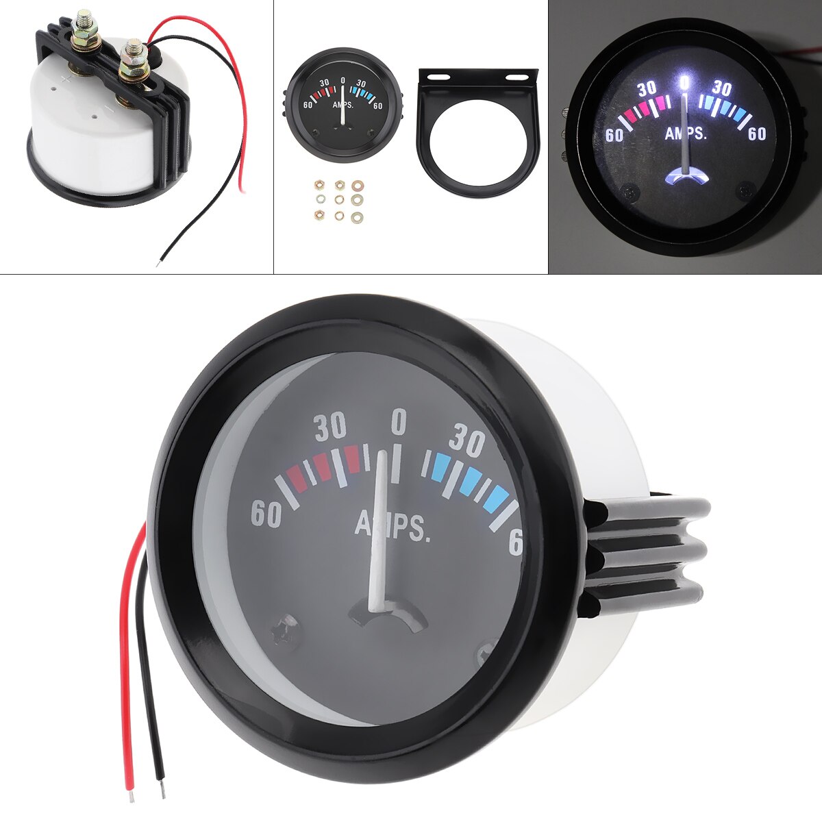 Universal 2" 52MM Car Ammeter Voltmeter 12V 60-0-60 AMP Ammeter Gauge Volt Meter for Boat Truck ATV AMP Meter Measure for Car
