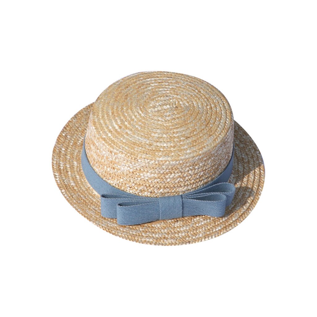 Summer Parent-child Women Baby Kids Girl Beach Bow Straw Hat Flat Brim Sun Hat Cap Suitable for taking photos Net Red Hat