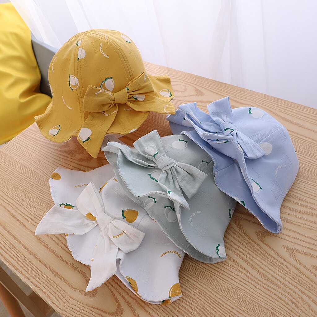 Sombrero de verano con lazo de fruta para niños, gorra de pescador con lazo, protector solar, plegable, para playa, 45