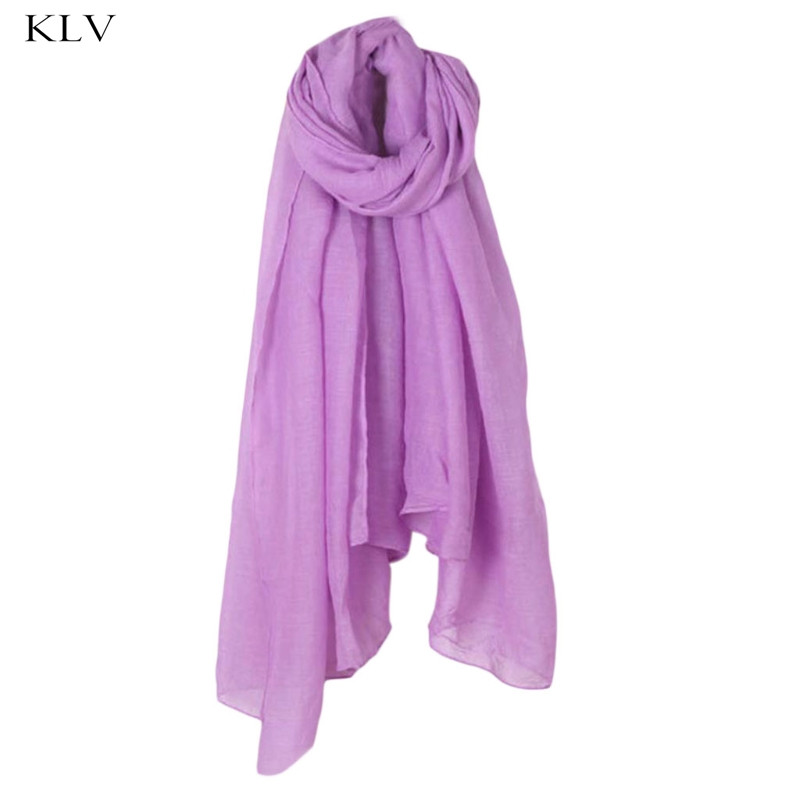 Mode 16 Kleuren Vrouwen Lange Sjaal Wrap Sjaals Vintage Katoen Linnen Grote Sjaal Hijab Elegante Effen Zwart Rood whi: Paars