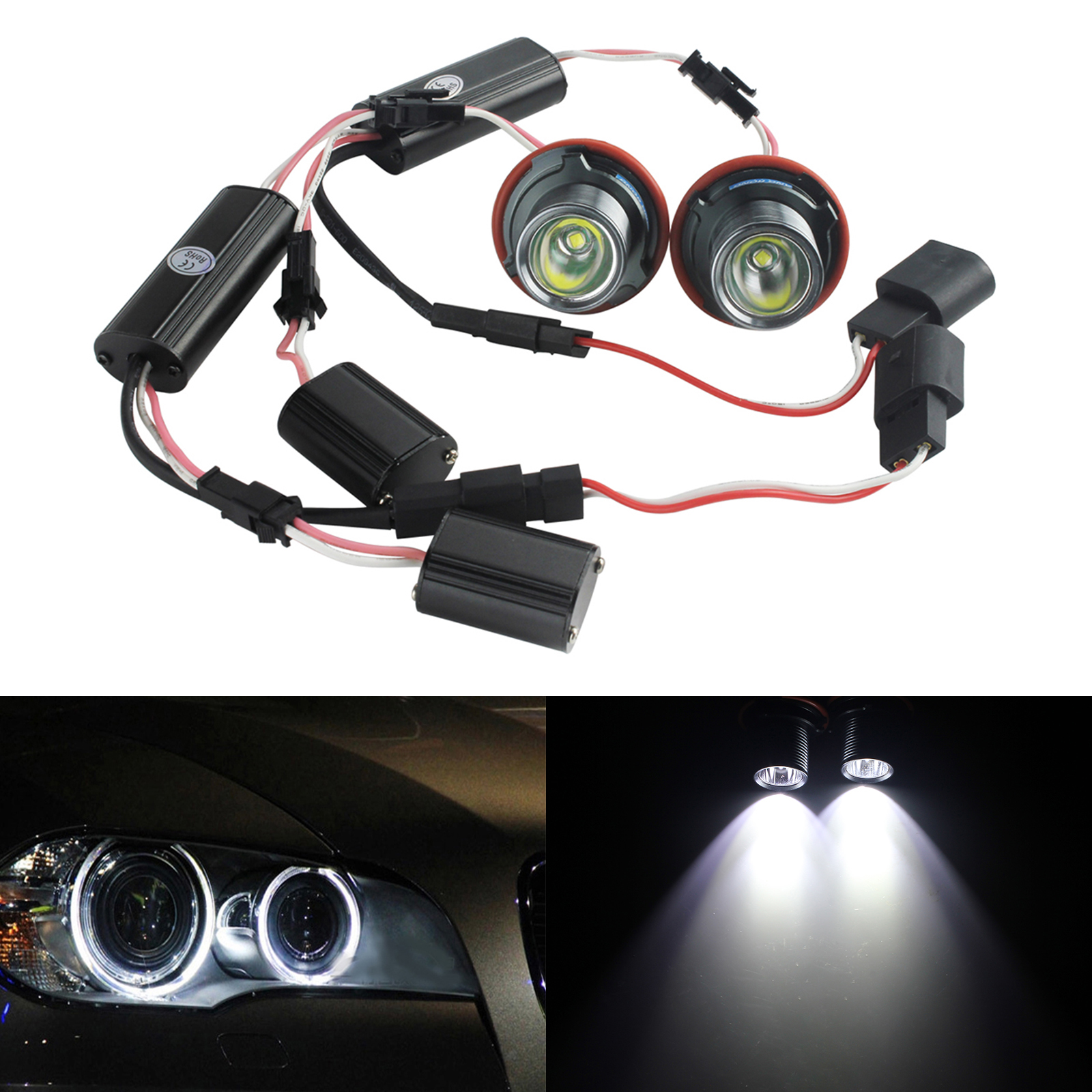 ANGRONG 2X Witte LED Marker Angel Eyes Halo Ring Xenon Gloeilamp Voor BMW 20 w Canbus Foutloos