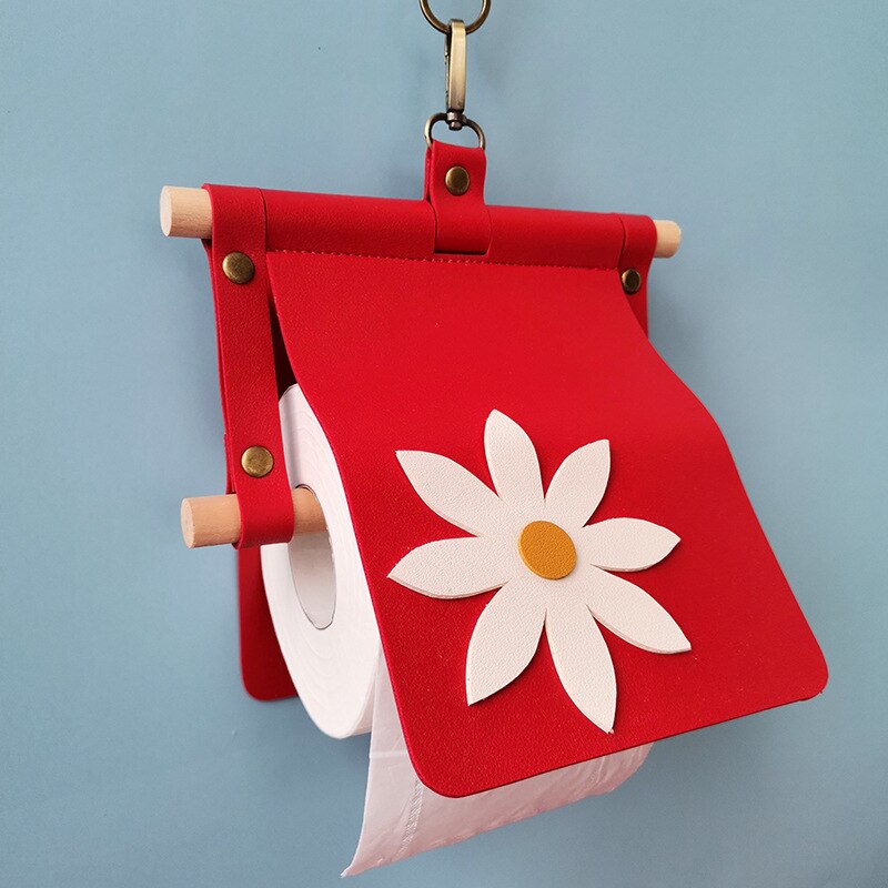 Handmade Leather Toilet Paper Holder Waterproof Flower Bathroom Roll Tissue Box Washroom Contact Paper Storage Rack Home Decor: red