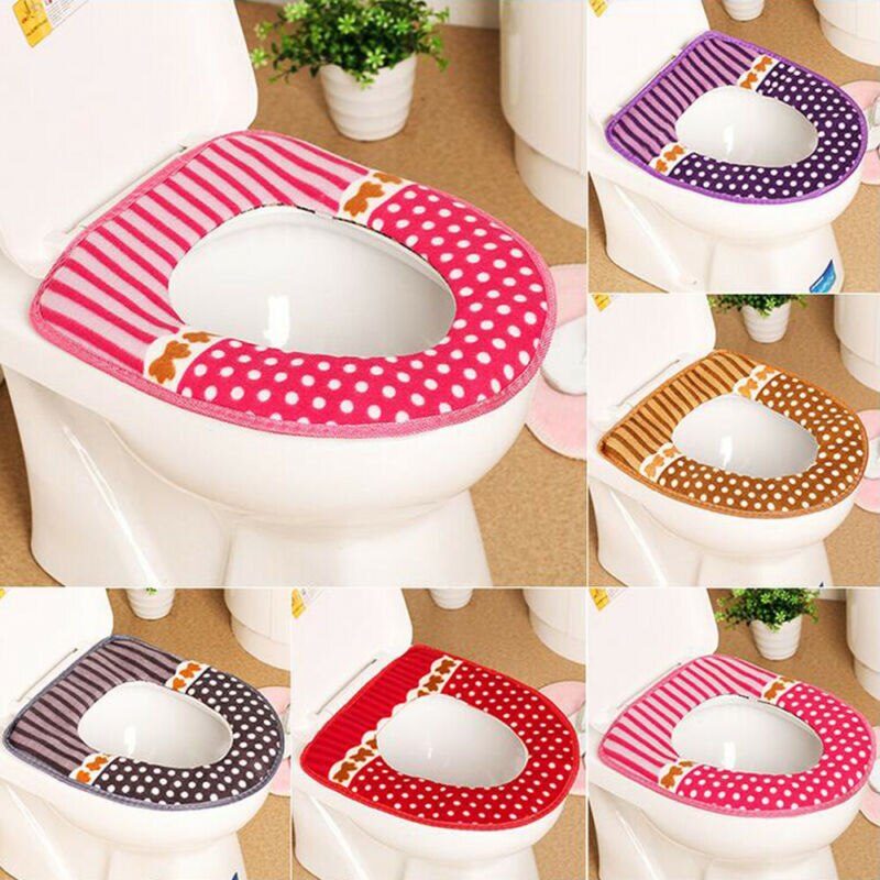 Warm Soft Toilet Cover Seat Lid Top Cover Pad Bathroom Warmer Toilet Seat Bowl Soft Zipper Flower Washable Toilet Seat Cover
