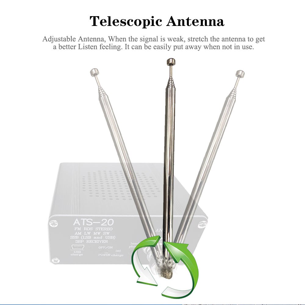 Gemonteerd SI4732 Alle Band Radio Ontvanger Fm Am (Mw En Sw) Ssb (Lsb &amp; Usb) met Lithium Batterij + Antenne + Luidspreker + Case