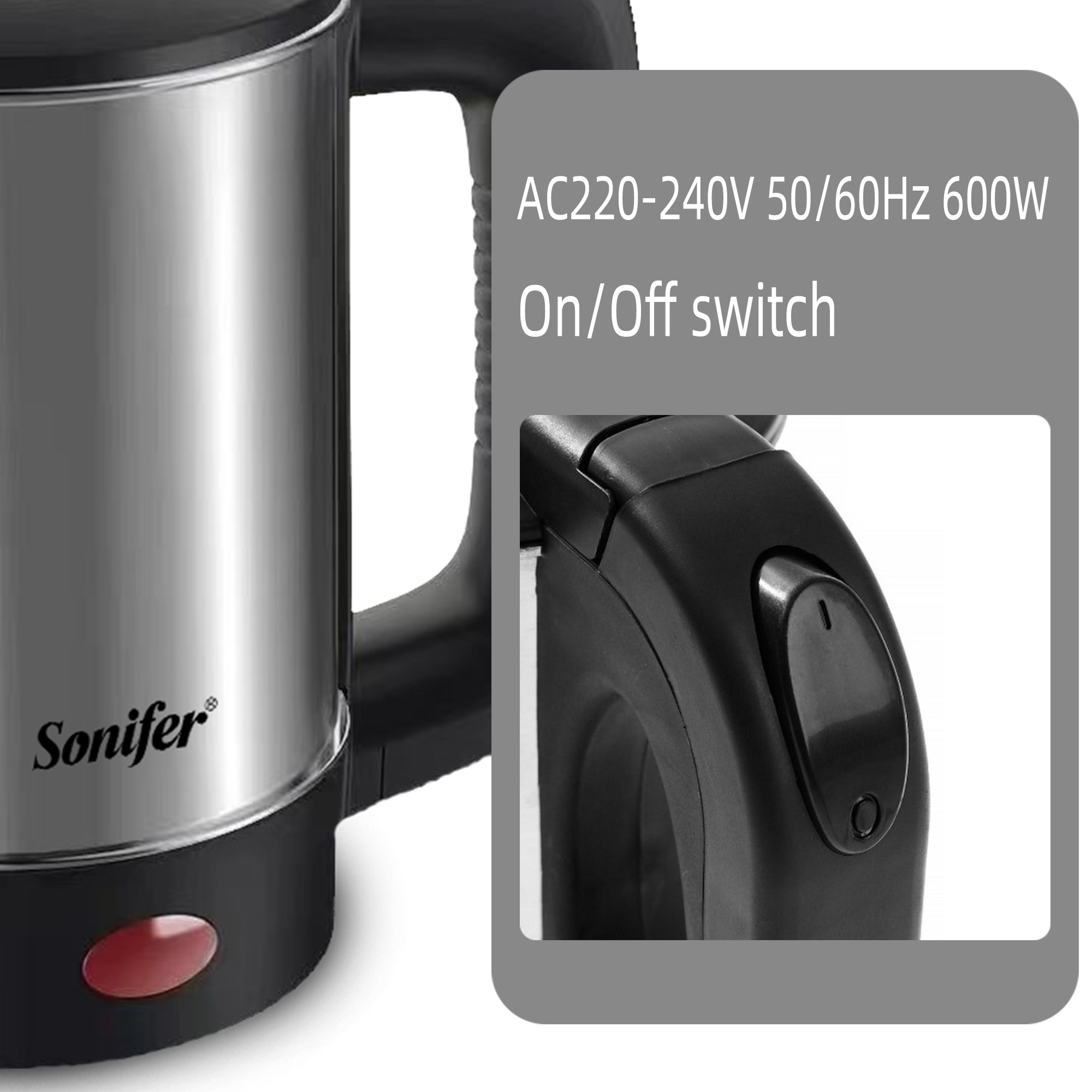 0,5 L Mini Wasserkocher Tee Kaffee Edelstahl 600 W Tragbare Reise Wasserkocher Topf Für Hotel Familie Ausflug Sonifer